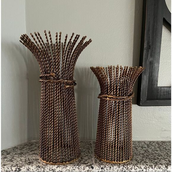 Vintage Metal Candle Holders Willow Wire Lot of 2 Decor Brown Gold - Picture 2 of 6